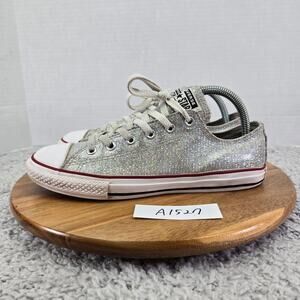 Converse Kids 6 CTAS All Star Ox Low Silver Glitter Patent Leather Y2K Sneakers